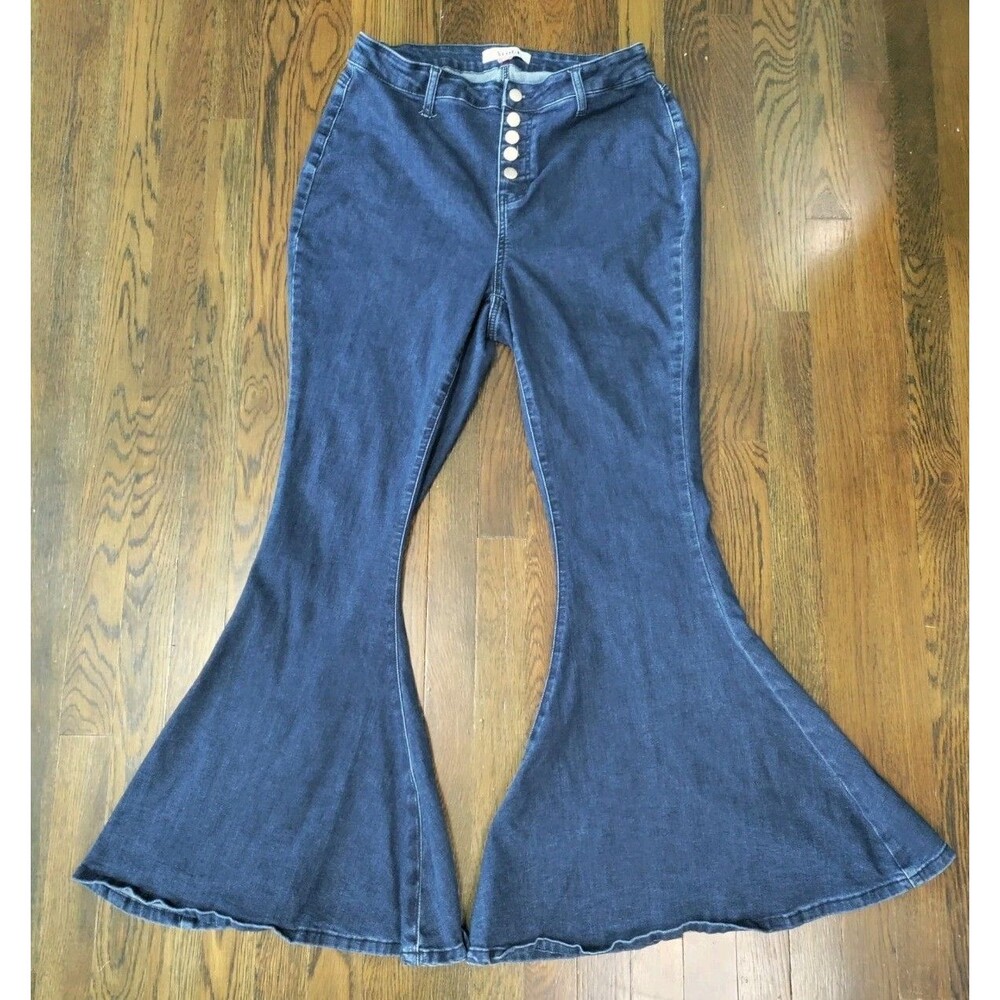 Arula Bell Bottom Flare Jeans Women's 12 Dark Wash Button Fly High Rise Stretch